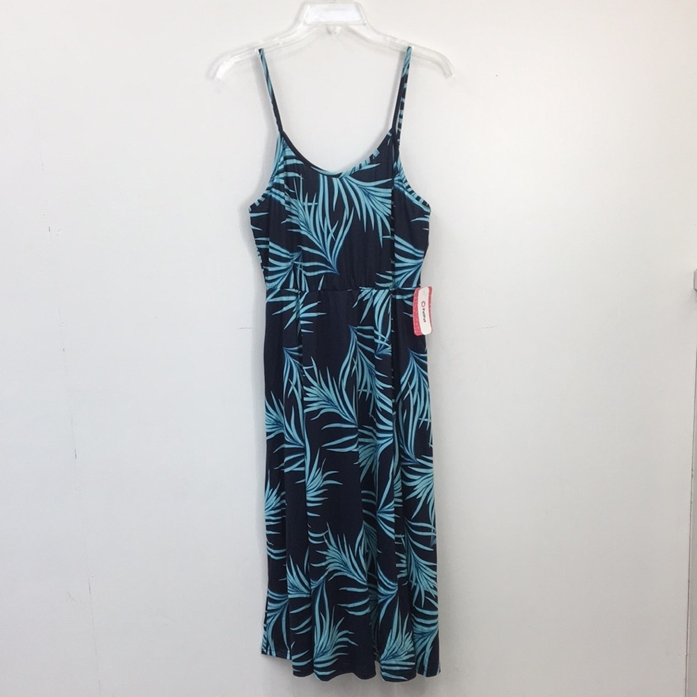 Pat Pat Strappy Palm Tree Navy and Light Blue Maxi Dress Size M NEW With Tags